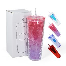 Vasos con tachuelas de 24 oz Forma de escamas de pescado de taza PS con tapa plana Taza de jugo con aislamiento LG41