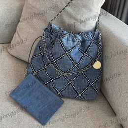 24p Diamond Lattice Blue Denim 22 sacs à main d'épaule shopping avec porte-monnaie portefeuille Pouchette clé Sac à chaîne en argent de grande capacité poche 35x37cm 39x42cm