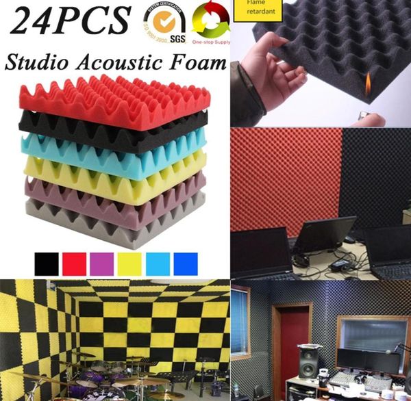 Paquet de 24 EGGCRATE Studio salle d'enregistrement traitement sonore mousse acoustique panneaux insonorisés isolation phonique carreaux d'absorption Fireproo8944569