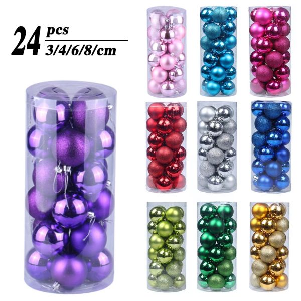 24pc 3/4/6 / 8cm Ball de Noël Ball Osmas Gift Tree Pendants Ornement Plastic Plasing Ball Home Party décor NAVIDAD NOUVELLE ANNÉE 2022 NATAL