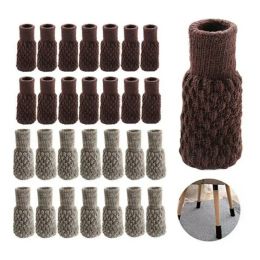 24pc tricot de meubles en tricot Couvre-chaise chaussette de jambe avec pavé en feutre anti-glipt Pied Perger le plancher de bois franc Protecteur pour le dîner