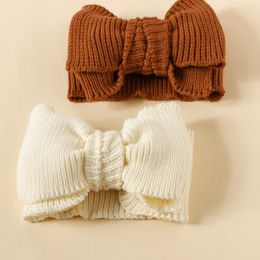 24pc/lote Nuevo Grandes bandas de cabeza de doble capa diadema de lana Baby Lool Bandit Bands elásticos de crochet recién nacidos Cabeza de niña Turbante para niñas para niñas