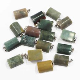 24pc Nouveau Natural Stone Indian Agate Agate Semi cylindricy Pendant Crystal Reiki Charmes Collier DIY ACCESSOIRES