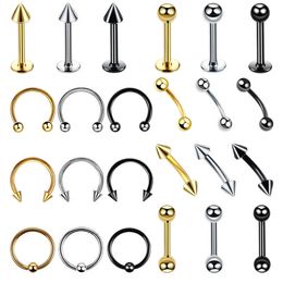 24 -st vast roestvrijstalen body piercing sieraden bulk neusring tong staaf oorrang wenkbrauw labret hoefijzer lot pack 240409