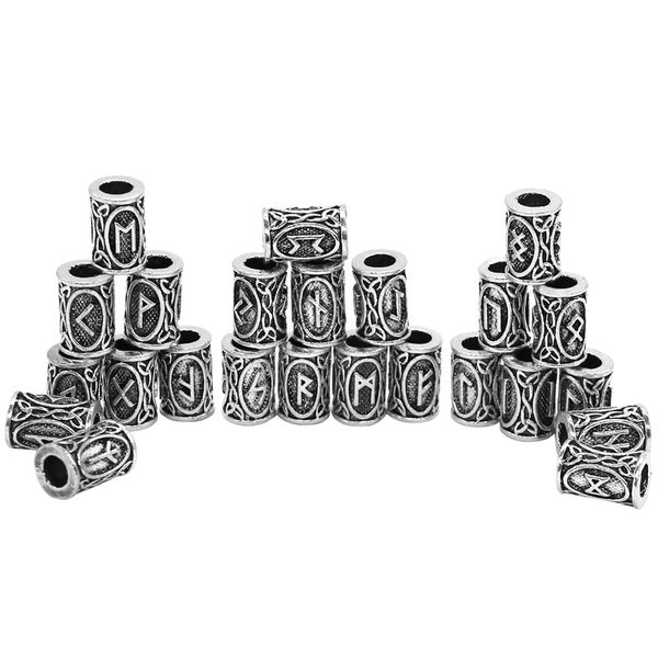 24 piezas Viking Rune Camilio de cabello Dreadlock Barita Anillos Tubos Accesorios para el cabello Animentos de joyería Anillos de joyas