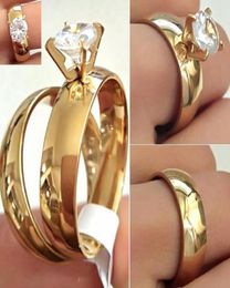 24pcs 12 Pairs Gold Couples Ring Lings Ring Engagement en acier inoxydable Engagement CZ Band Qualité de la bague confortable Bijoux classiques 7701578