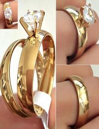 24pcs 12 paires de couples d'or amateurs de bague anneaux en acier inoxydable engagement de mariage cz qualité qualité confortable bijoux classiques4579006