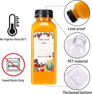 24 -stcs 16oz lege herbruikbare plastic sap flessen duidelijke bulkdrankcontainers zwarte knabbelen duidelijke deksels voor sap smoothie drink