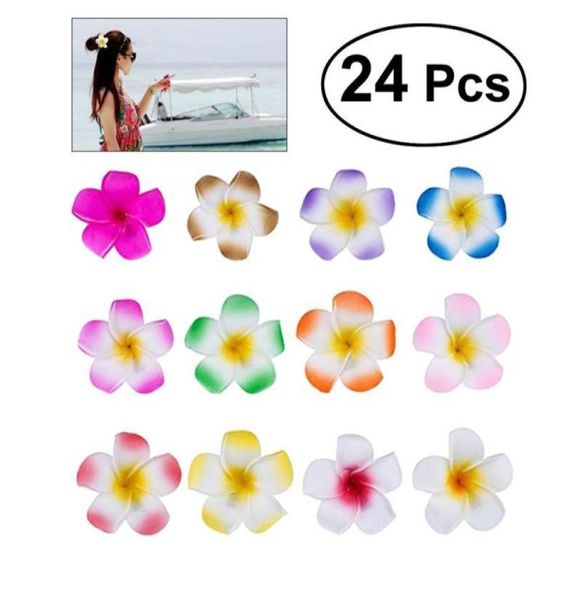 24 piezas de 2,4 pulgadas de flor de Plumeria hawaiana, accesorio para el cabello con pinza para el cabello para fiesta en la playa, accesorios de decoración para eventos de boda (12 colores) 4274997
