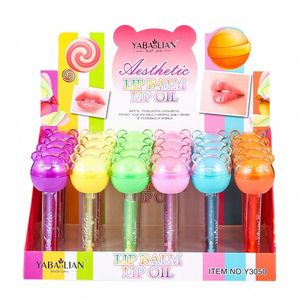 24 stks 2 IN 1 Lippenbalsem Lip Olie Set Lollipop Fruitsmaak Transparante Natuurlijke Hydraterende Lipgloss Meisjes Lippen zorg Bulk T53B #