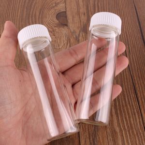 24 stks 30 * 100mm 50 ml transparant glas parfum kruid flessen met witte plastic schroefdop Tiny jar flesjes DIY Craft