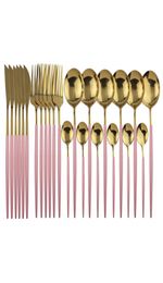 24pcs 304 Couvoirs en acier inoxydable Dîle de vaisselle noire Gold Kitchen Speak Steak Couteau Couteau Couteau Spoon Dinner Fork Dinner 23817223