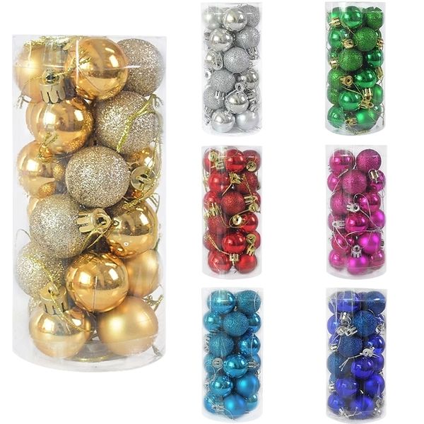 24pcs 3cm bola de la decoración del árbol de Navidad del brillo del oro de plata de plástico que cuelga las decoraciones colgantes para el hogar del ornamento de la guirnalda de Navidad Y201020