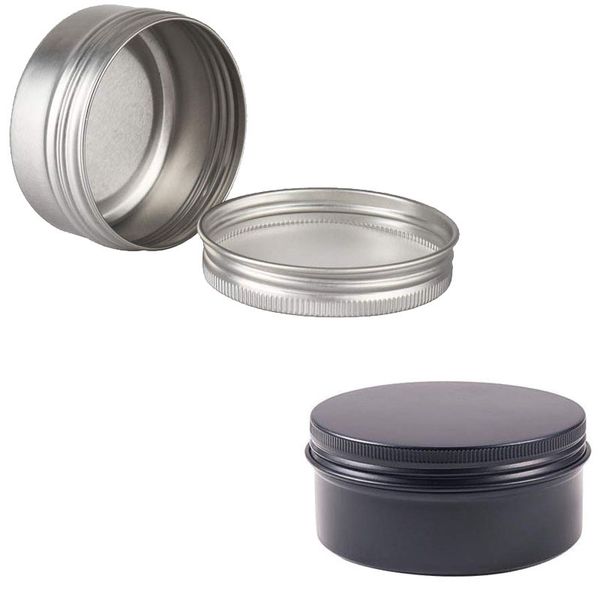 24 unids 50 g Metal Aluminio Redondo Latas Caja Plata Vacío Cosmético Crema Tarro Caja de olla Tornillo Rosca Tapa Labio Bálsamo Contenedor 201014