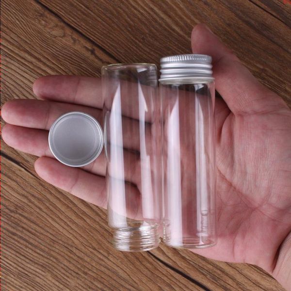 24 unids 50 ml Tamaño 30 * 100 mm Botellas de especias de vidrio transparente Frascos pequeños Viales con tapa de tornillo de plata DIY Craftgood QTY UBOFW