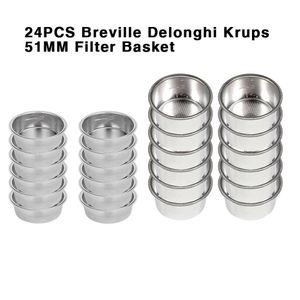 24 pièces 51mm 2 tasses 4 tasses non pressurisé Breville Krups Machine à café filtre panier dosette acier inoxydable monocouche tasse 210607