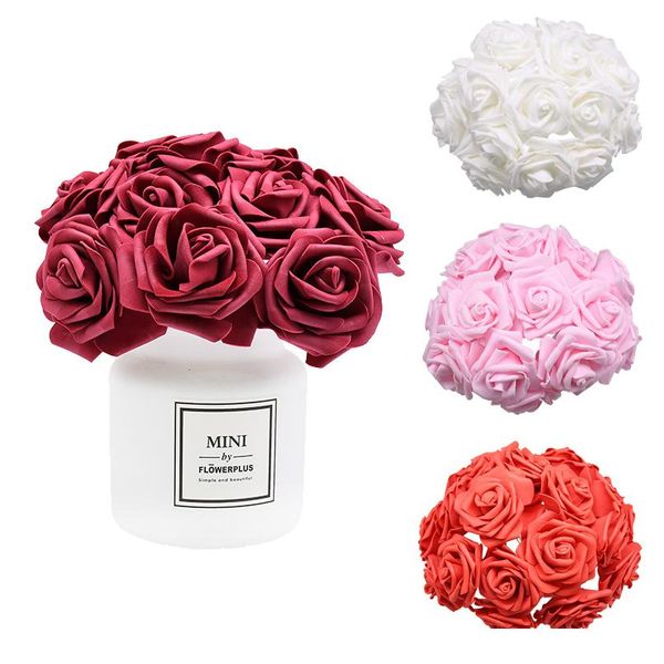 24 pcs 7 cm Artificail Fleurs Pour La Décoration Diy Bouquet Guirlande Fleurs Pour La Couture Pe Faux Rose Fleur Maison De Mariage jllLlX