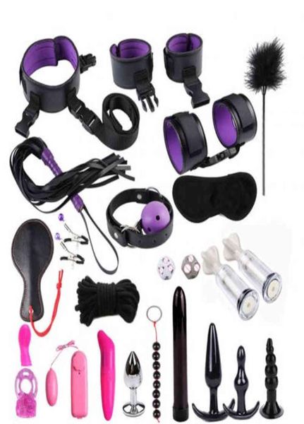 24 pièces adulte bondage sexuel fouet menottes intime couple jeu de sexe jouets ensemble d'outils BDSM bondage ensemble flirtant jouets sexuels pour esclave 22054409609