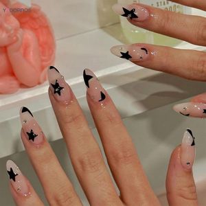 24pcs AMANDE PRESSE SUR LES NOURS Y2K Star Diamond Designs For Cool Girls Nude Color Femmes Fukk Cover Faux Tips Nail 240423