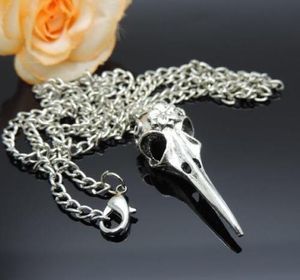 100 stks / partij antiek zilver vogel hoofd schedel skeleton halloween ketting hanger charms sieraden maken 65 cm