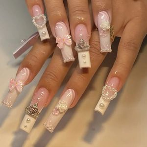 24 -stcs Artificical valse nagels met lijm nep nagels tips hartontwerpen afneembare pers op xlong afgewerkte tip 240430