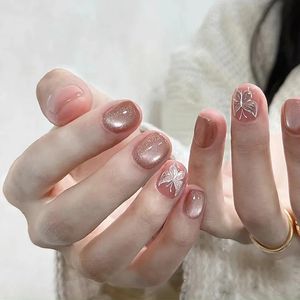 24 -st ballerina lange vierkante nagelstips valse nagels draagbare nep vlindercamellia bloem parel ontwerppers op 240423