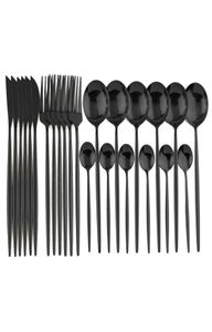 24 piezas de vajilla negra 1810 Cuchardeos de acero inoxidable cucharada de cucharones Cucharas cubiertas de cubiertos Siltware Caja de regalo 2011307388238