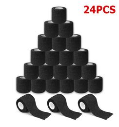 24pcs Black Disposable cohésif tatouage Grip Tape Wrap Bandage Elastic Rolls for Tattoo Machine Grip Tube accessoires 234H3335427