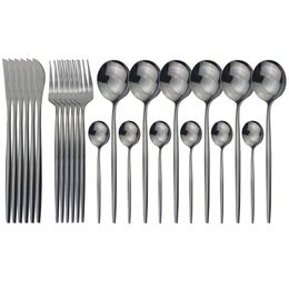 24 Pcs Noir Or Couverts Ensemble De Vaisselle En Acier Inoxydable Coloré Couteau Fourchette Cuillère À Café Vaisselle Cuisine Dîner Argenterie 210318