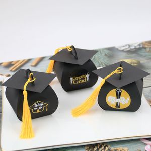 24 Uds. Caja de dulces para fiesta de celebración de graduación estilo sombrero de Doctor negro papel de regalo cajas de embalaje para gorra de soltero
