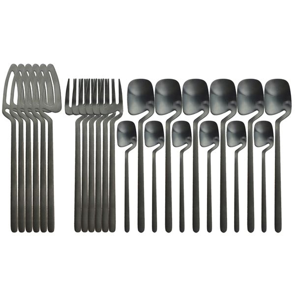 24pcs couteaux noirs fourchette cuillère vaisselle ensemble de haute qualité couverts 18/10 en acier inoxydable vaisselle argenterie 211112