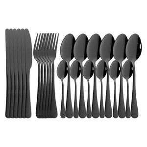 24pcs Black Mirror Vaisselle Set Couverts en acier inoxydable Fourchette Couteau Cuillère Vaisselle Couverts Argenterie Coffret cadeau 210928