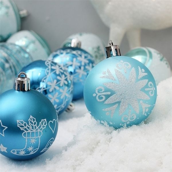 24pcs bleu boules de Noël peintes arbre de Noël suspendu décor de boule 6cm barils ornements de boule pour la fête de Noël cadeau de fête T200117
