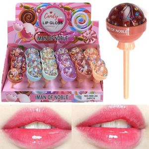 24 stuks doos Candy Lipgloss Transparante Spiegel Lipolie Hydraterende Repareren Plumping Lipgloss Sexy Lippen Mollige Make-up Cosmetica238t5930056