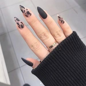 24 -stcs/doos nep nagels tai chi witte en zwarte nagel afgewerkte nep nagel patch ovale kop ontwerp acryl nagel tips voor manicure