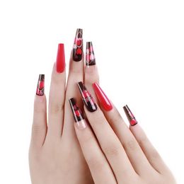 24pcs / boîte Faux Nail Art réutilisables à couverture complète Nails de doigt conception à la main de faux ongles, appuyez sur