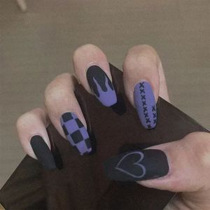 24 pièces/boîte Halloween faux ongles presse sur flamme faux ongles conseils autocollant ensemble d'ongles Nail Art 240318