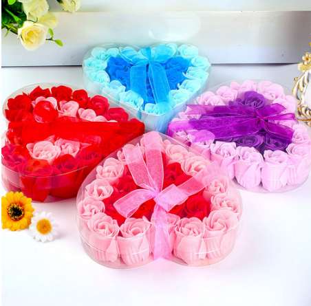 24Pcs/box Heart Shape Bath Body Petal Rose Flower Soap Wedding Decoration Tool NO15