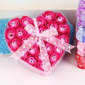 24 pièces boîte en forme de coeur savon rose fleur cadeau boxrose tête de fleur affichage reative fête des mères saint valentin cadeau soap1180y