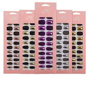 24 pièces de faux ongles métalliques légers avec colle arrière, faux ongles mats givrés, réutilisables, détachables, couverture complète, Patch de manucure, décoration DIY