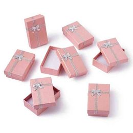 24 -stks kartonnen sieraden geschenkdozen display voor sieradenverpakkingsdoos roze met bowknot en spons binnen 80x50x25mm h220505