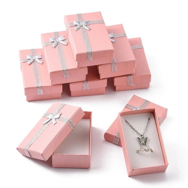 24pcs Boîtes-cadeaux en carton affichage pour la boîte d'emballage de bijoux rose avec bowknot et éponge à l'intérieur du 80x50x25mm 231227