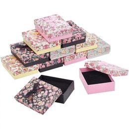 24 piezas Cajas de regalo de joyería de cartón Patrón floral Bownot Display Playaging Empackaging Case de almacenamiento Organizador para collar Caja de aretes de anillo 2312227