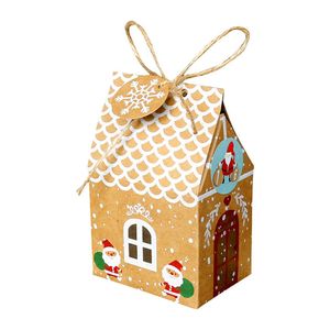 24pcs Boîte de bonbons de forme de maison de Noël sacs en papier kraft sacs d'emballage boîtes à cordes