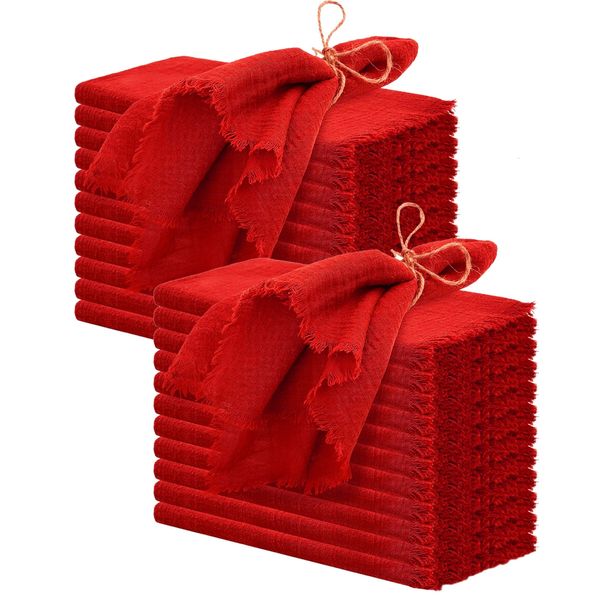 Serviettes de table en gaze de coton rétro rouge de noël, 24 pièces, 32x32cm, torchon à thé, décor de Table pour fête de mariage, bavures, vente en gros, 231225