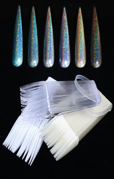 24pcs Clear Faux Nails Conseils de forme de ventilateur acrylique Affichage de pratique Natural Transparent blanc Polish Gel Faux Nails Tool Ly150312189191