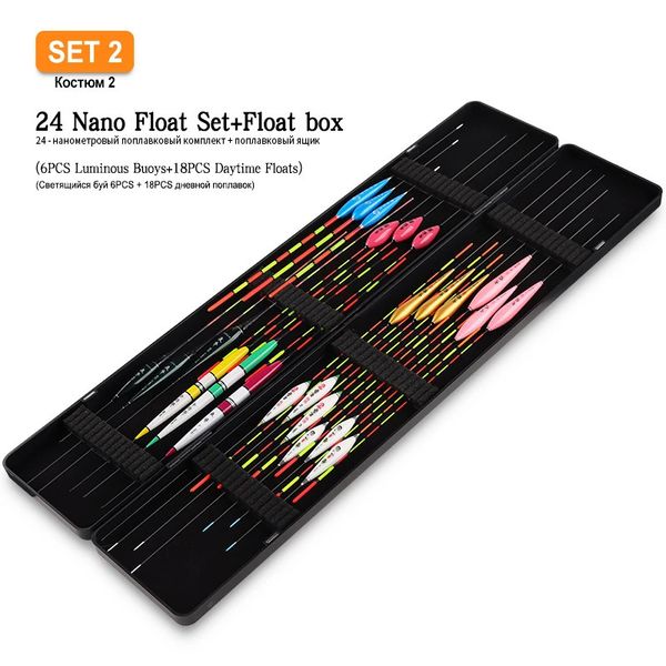 24PCS Composite Nano FloatsFloat Box Combo Lake River Boya Pesca vertical Bobber Flotadores luminosos diurnos Mix Combo Tackle 240122