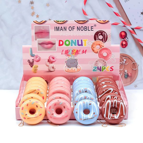 24 Unids Lindo Diseño de Donut Lip Blam Clear Hidratante Reparación Hidratante Bálsamo Labial Para Niñas Mujeres Cuidado de Labios Al Por Mayor 240311