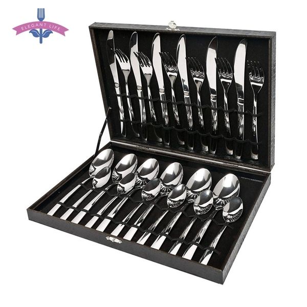 24PCS Couverts Set Dîner Vaisselle Vaisselle Couteaux Fourchettes Cuillères Western Cuisine En Acier Inoxydable 18/10 Vaisselle Or Argent 201116