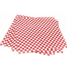 24 -stcs Wegwerpverpakkingspapier Hamburger Rood en Wit Geroold Wax papier Controleer Fast Food Basket Liners 12''x12 ''